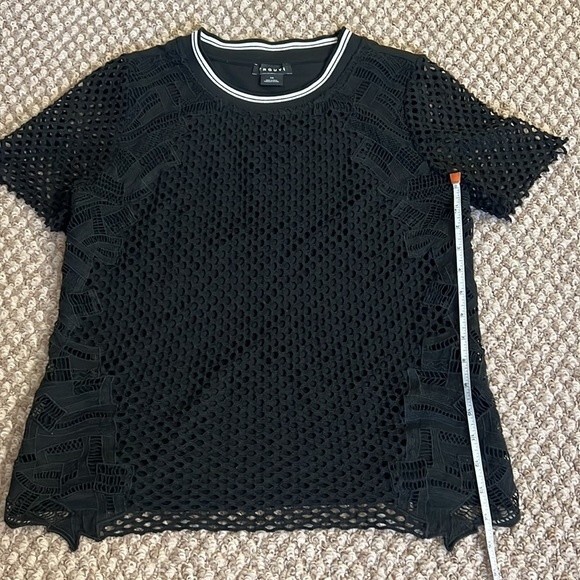 Trouve Mesh Embroidered Black T-Shirt Top Size: XS - Picture 7 of 11